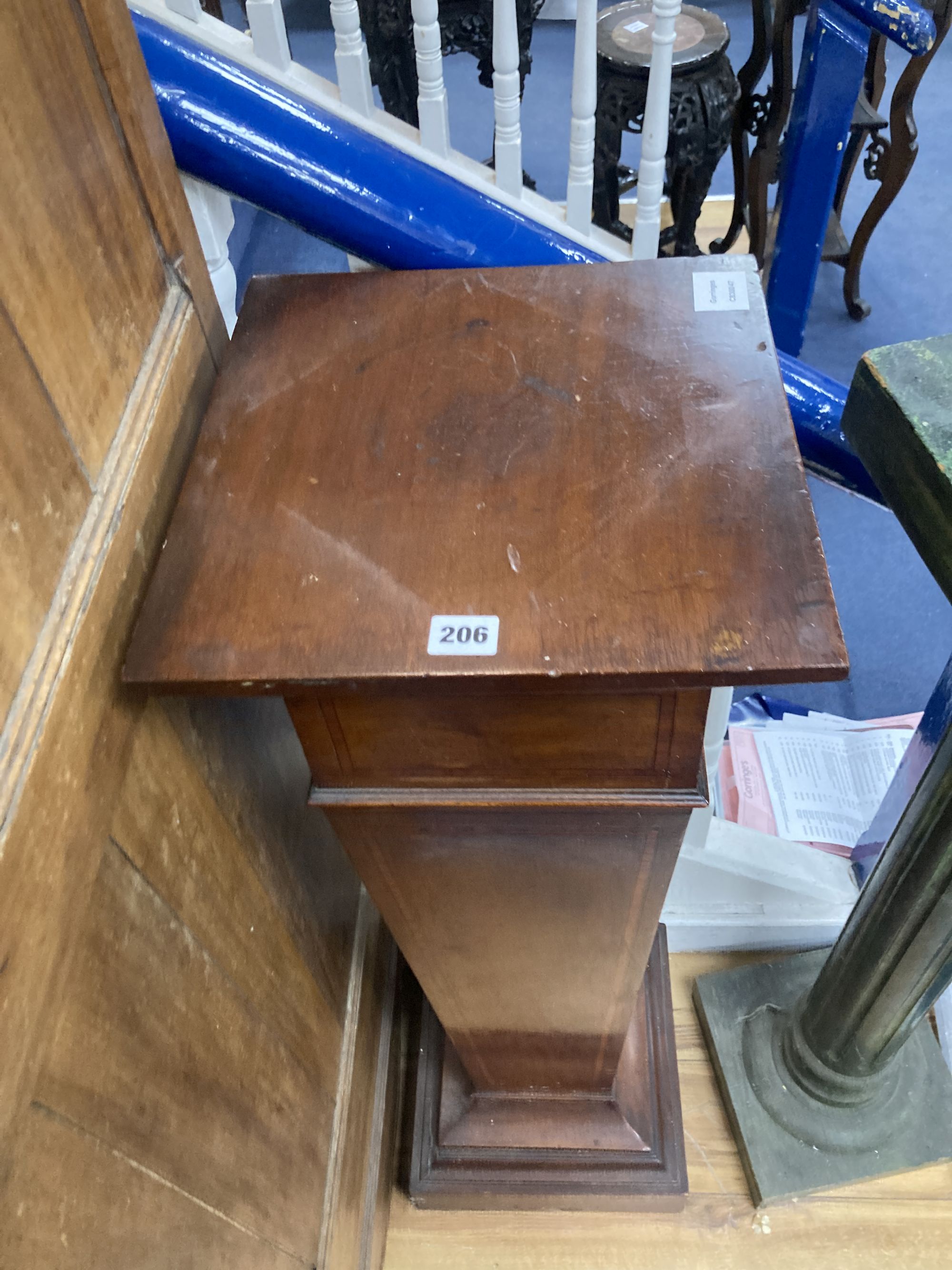 An Edwardian satinwood banded mahogany pedestal, height 112cm